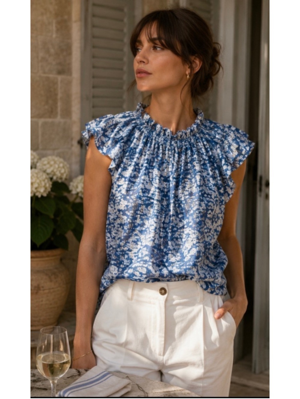 Isabel Marant Etoile On or Off-Shoulder Blouse Size L Blue Silver Floral Lux New